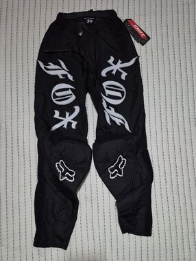 Fox Black Motocross Protective Pants with White Logo Graphics